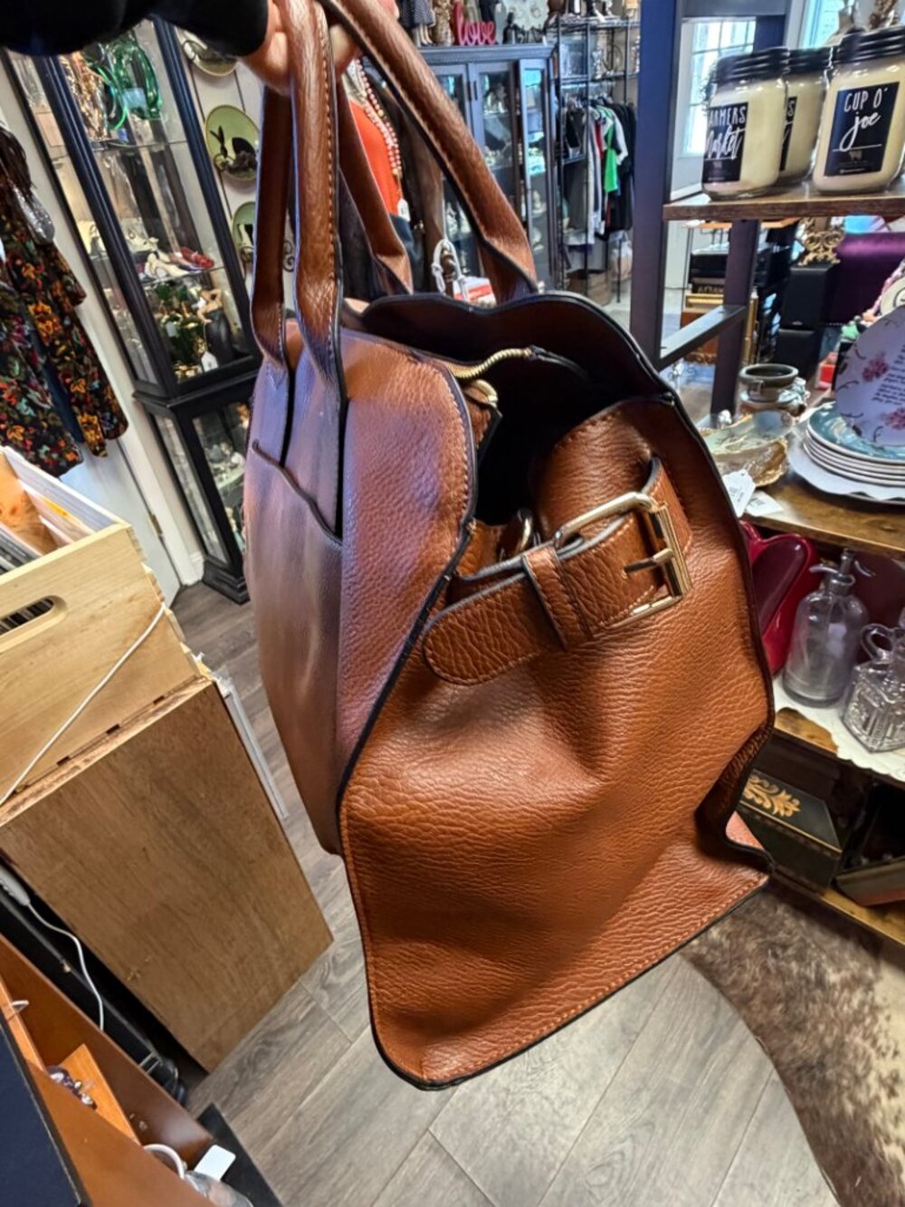 Poppy & Peonies Effortless Cognac Vegan Leather Satchel Bag NWT - Picture 9 of 11